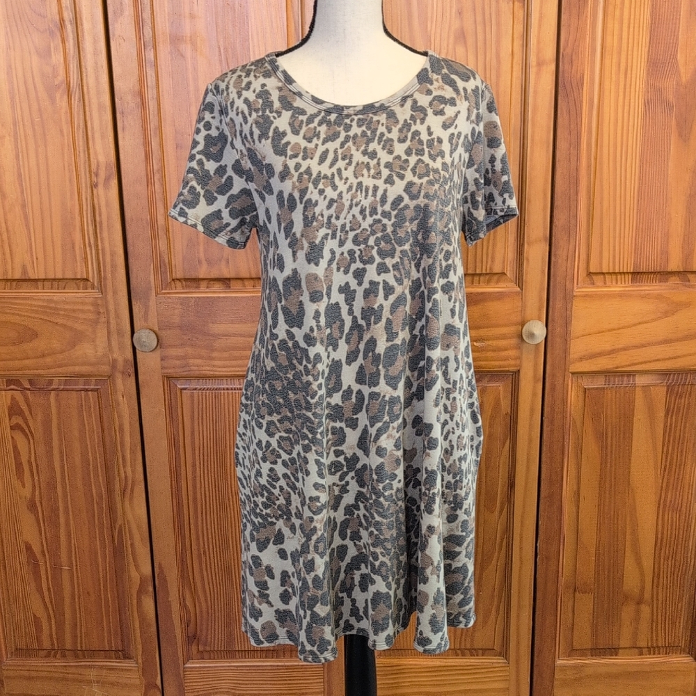 Crepas Leopard Print Short Sleeve Mini Dress M             CC213